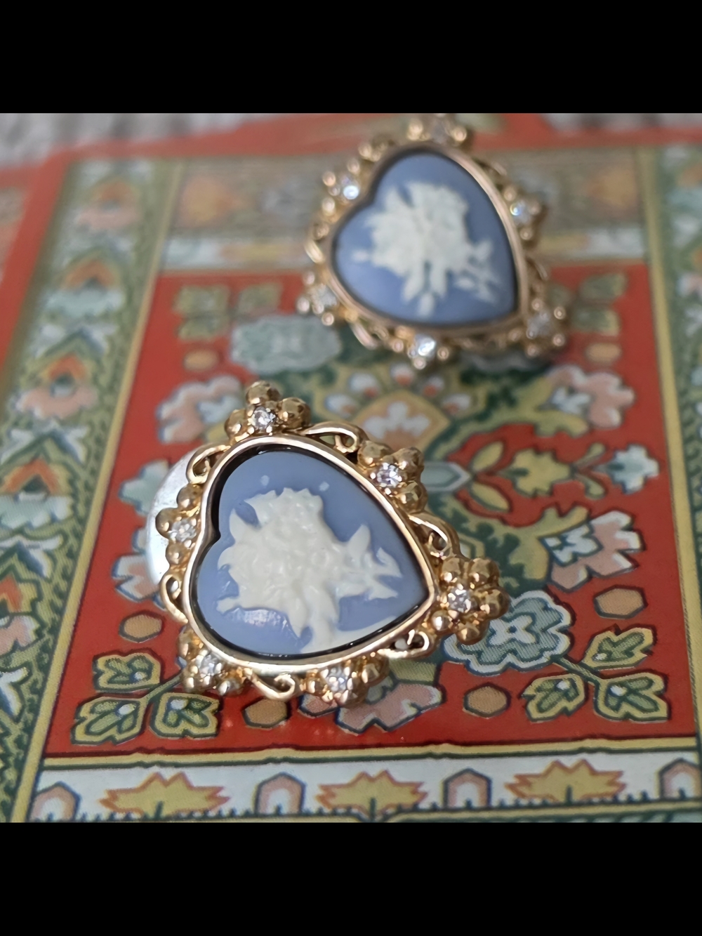 Joseph Cleary Jasperware Cameo Earrings with Crystal Accents